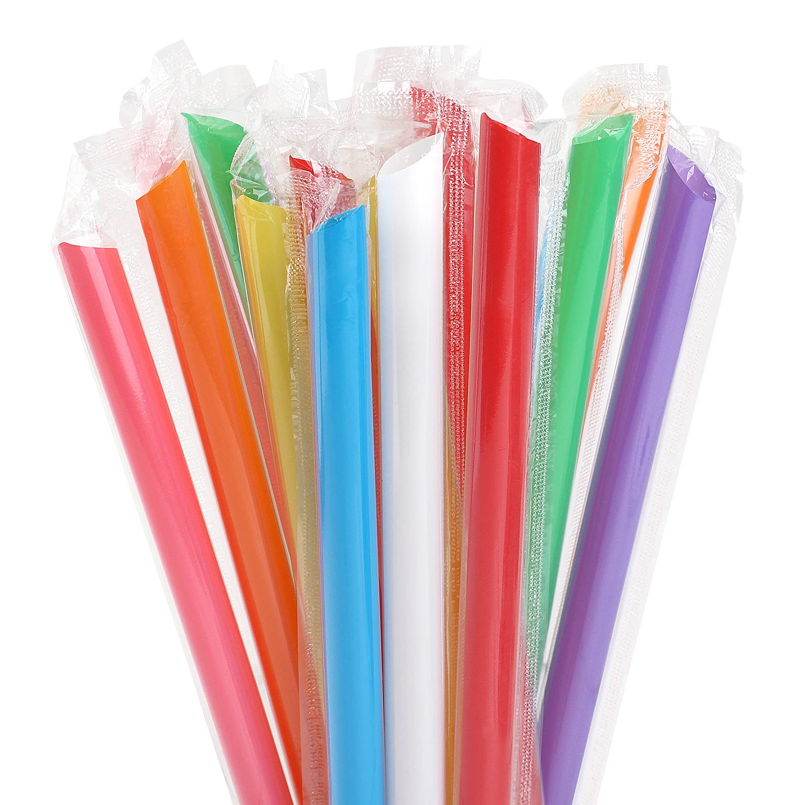 MYJIE 100 Pcs Jumbo Smoothie Straws Boba Straws,Individually Wrapped Multi Colors Disposable Plastic Large Wide-mouthed Milkshake Bubble Tea Drinking Straw(0.43" Diameter and 9.45" long)