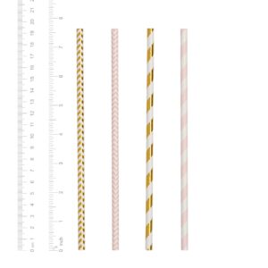 Comfy Package, [200 Pack] Pink & Gold Paper Drinking Straws 100% Biodegradable Multi-Pattern Party Straws For Birthday, Wedding, Bridal, Baby Shower, And Holiday Decoration