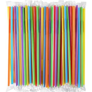 [individually wrapped] 100 pcs colorful flexible plastic straws, disposable bendy straws, 10.2" long and 0.23'' diameter, bpa-free