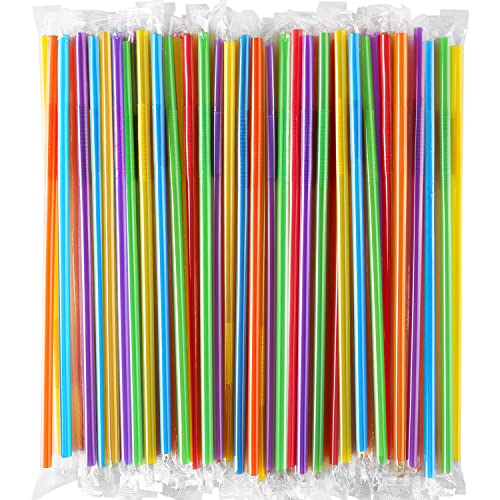 [Individually Wrapped] 100 Pcs Colorful Flexible Plastic Straws, Disposable Bendy Straws, 10.2" Long and 0.23'' Diameter, BPA-Free