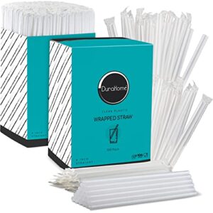 durahome clear plastic straws individually wrapped 1000 pack - 8 inch drinking straw, bpa free - restaurant style disposable straws 0.24" wide, bulk set