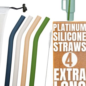 purifyou Reusable Silicone Straws - Extra Long & Wide (14.5 inch), Set of 5 with Silicone Tips, Portable Travel Case, & Cleaning Brush - Compatible with 40oz Stanley Cups & Tumblers