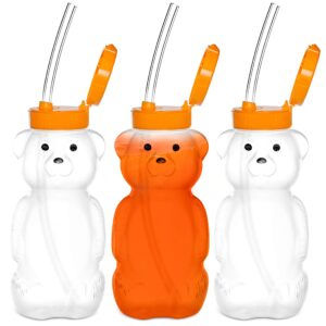 Special Supplies Honey Bear Straw Cup Long Straws, 3-Pack Squeezable Therapy and Special Needs Assistive Drink Container, Spill Proof and Leak Resistant Lid