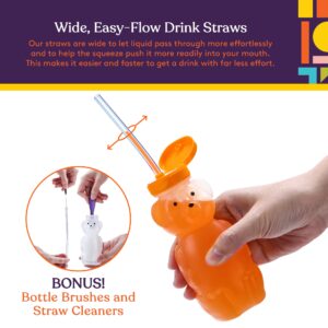 Special Supplies Honey Bear Straw Cup Long Straws, 3-Pack Squeezable Therapy and Special Needs Assistive Drink Container, Spill Proof and Leak Resistant Lid