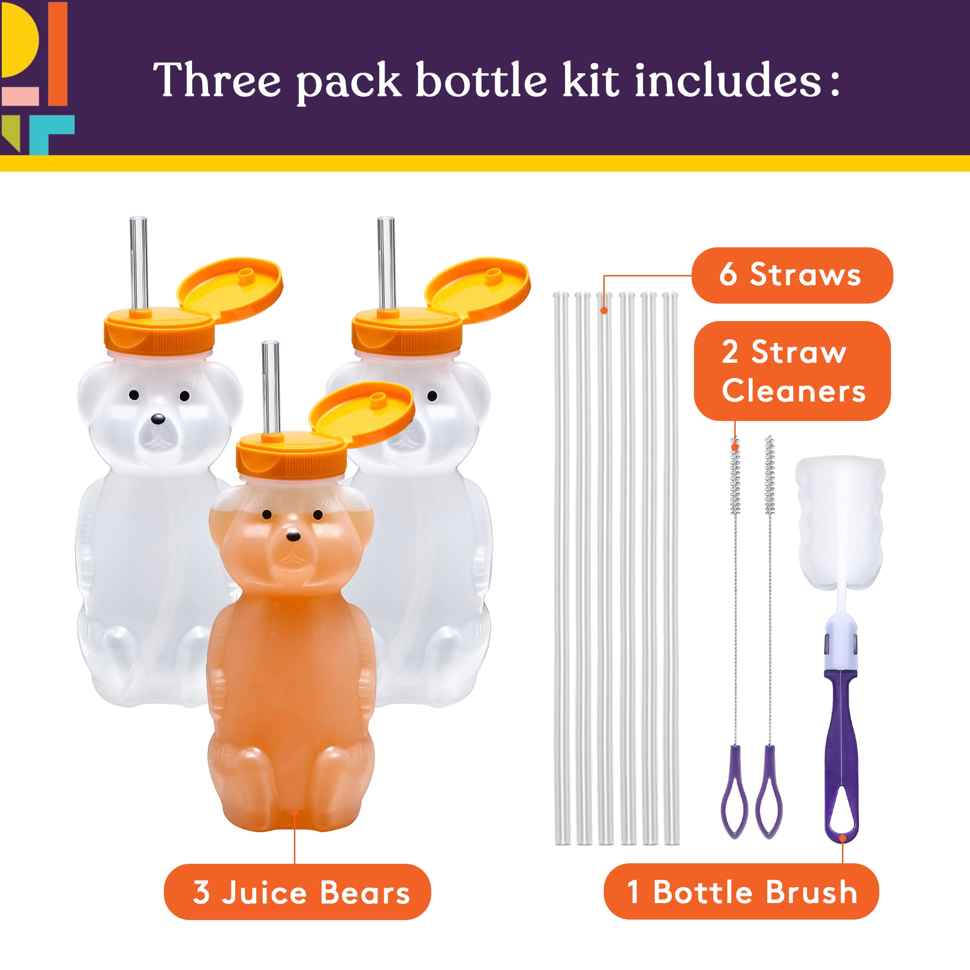 Special Supplies Honey Bear Straw Cup Long Straws, 3-Pack Squeezable Therapy and Special Needs Assistive Drink Container, Spill Proof and Leak Resistant Lid