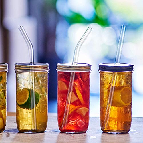 HeykirHome 6-Pack Reusable Glass Straw-Transparent,Size 8''x10 MM,Including 3 Straight and 3 Bent with 2 Cleaning Brush- Perfect For Smoothies, Tea, Juice-Clear