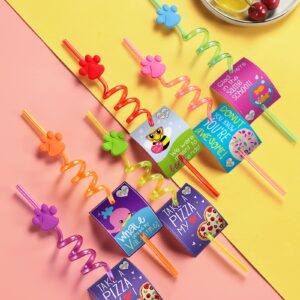 24 Paw Birthday Party Supplies Paw Print Drinking Straws with 2 PCS Straws Patrol Cleaning Brush for Pet Dog Puppy Pals Cat Birthday Decorations Favors