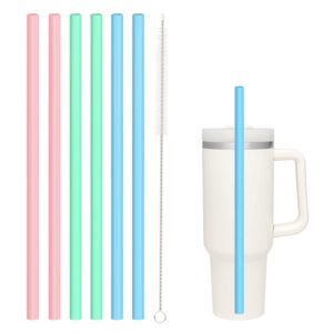silicone straw replacement for stanley 40 oz 30 oz tumbler cup, 6 pack reusable straws with cleaning brush for stanley adventure quencher travel tumbler, straw for stanley accessories