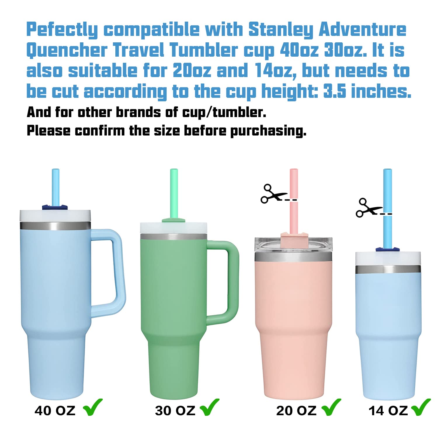 Silicone Straw Replacement for Stanley 40 oz 30 oz Tumbler Cup, 6 Pack Reusable Straws with Cleaning Brush for Stanley Adventure Quencher Travel Tumbler, Straw for Stanley Accessories