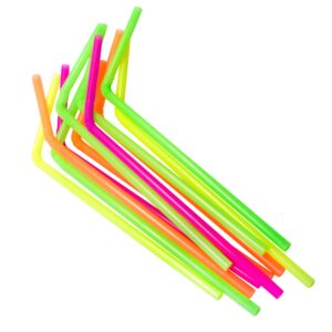 jacent flexible disposable drinking straws, bendable plastic neon straws: 125 count per pack, fun bendy kids straws