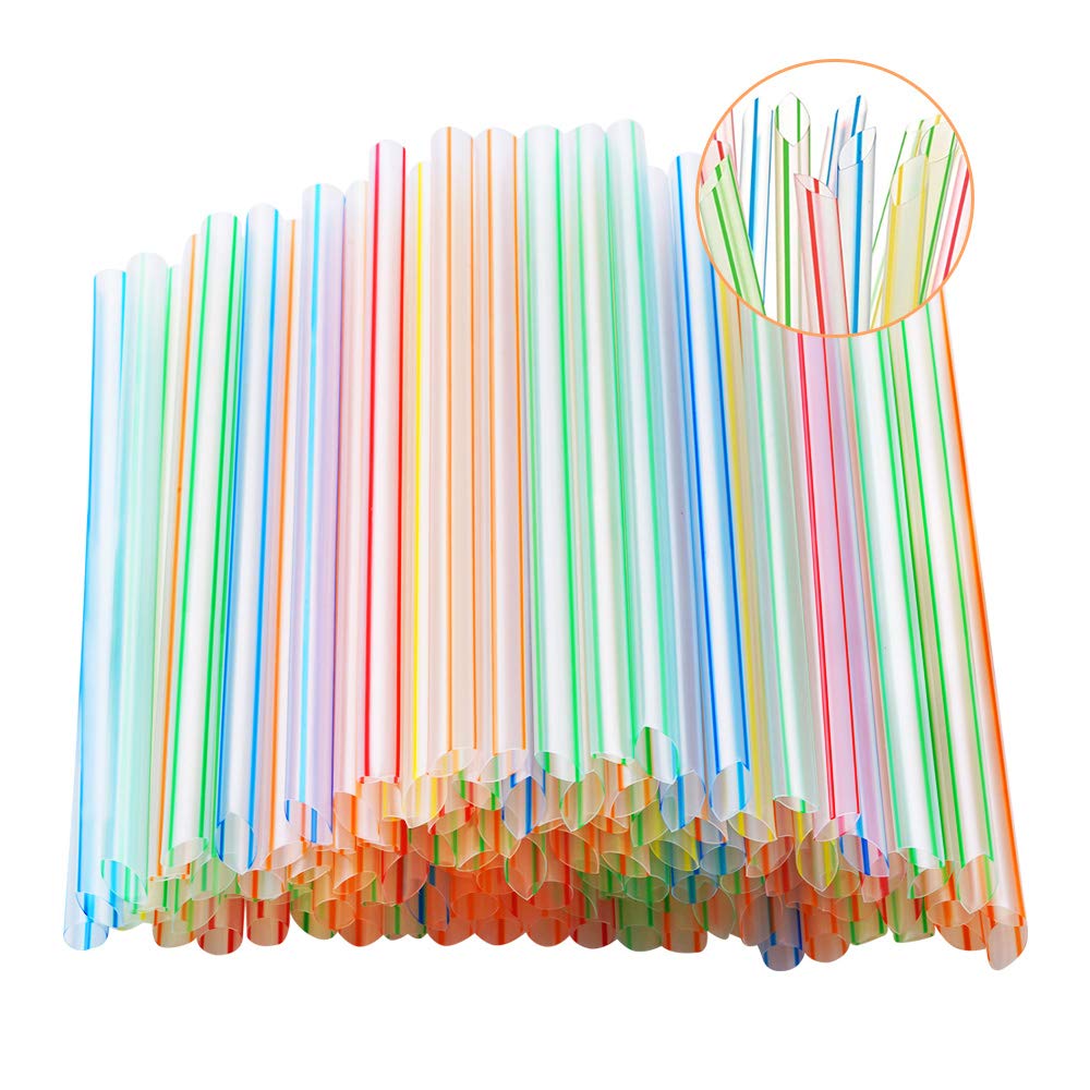 Flexible Straws,200 Pcs Disposable Stripes Multiple Colors Drinking Plastic Straws.(0.23'' diameter and 7.8" long)