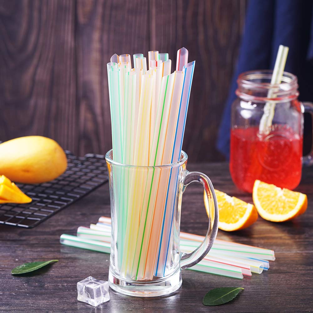 Flexible Straws,200 Pcs Disposable Stripes Multiple Colors Drinking Plastic Straws.(0.23'' diameter and 7.8" long)