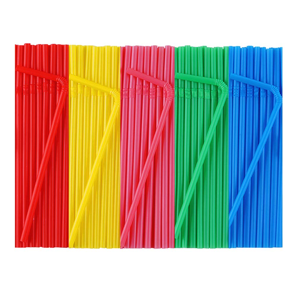 500 Pcs Colorful Disposable Plastic Flexible Straws.(0.23'' diameter and 7.7" long)