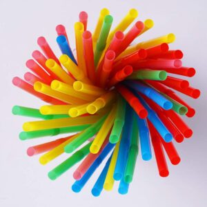 500 Pcs Colorful Disposable Plastic Flexible Straws.(0.23'' diameter and 7.7" long)