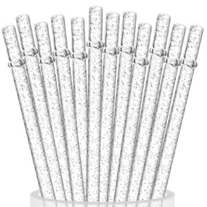 alink 12-pack reusable clear plastic glitter straws, 11" long hard tumbler replacement straws for 20 oz 30 oz stanley, yeti/rtic, mason jars with cleaning brush