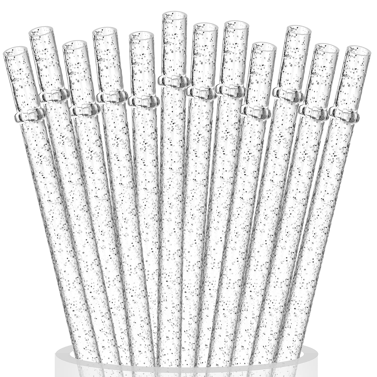 ALINK 12-Pack Reusable Clear Plastic Glitter Straws, 11" Long Hard Tumbler Replacement Straws for 20 OZ 30 OZ Stanley, Yeti/Rtic, Mason Jars with Cleaning Brush