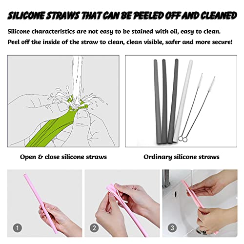 5Pcs Reusable Silicone Straws, Food Grade Openable Drinking Straw, BPA Free Snap Straws,Open for cleaning, Flexible Straw Hot & Cold Compatible for Home,Party,Travel