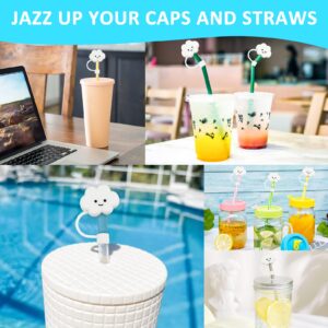 Bubbola 4Pcs Cloud Straw Tip Covers, Dust-Proof Straw Cap Toppers, Reusable Silicone Soft Protector Cover for 0.3 inch/8mm Straws