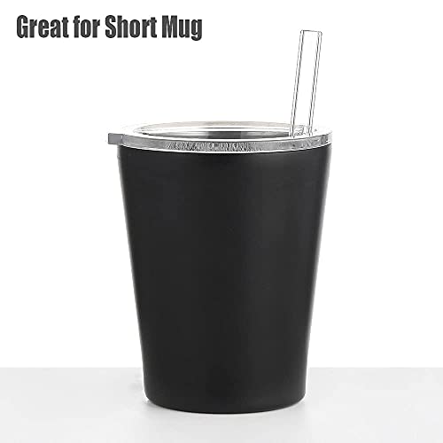 ALINK Short Glass Straws, 6 in x 10 mm Clear Straws for Cocktails, Whiskey, Coffee, Pack of 8 with Cleaning Brush