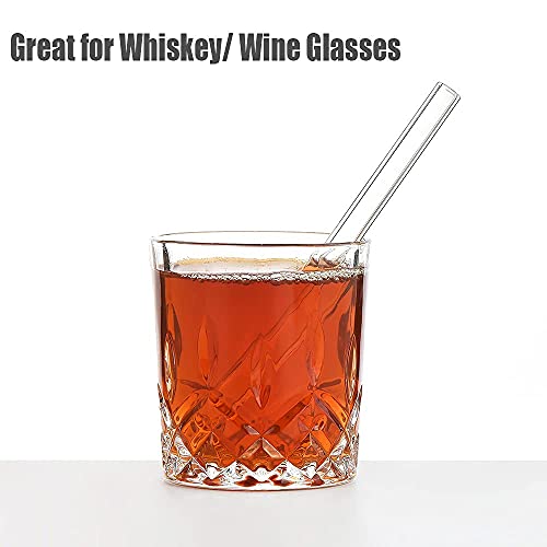 ALINK Short Glass Straws, 6 in x 10 mm Clear Straws for Cocktails, Whiskey, Coffee, Pack of 8 with Cleaning Brush