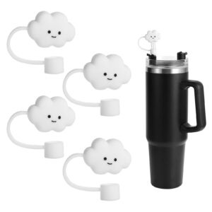 4pcs straw covers cap compatible with stanley, cloud shaped white straw covers for reusable dust-proof straw tips cover for sippy cups cloud straw protector for stanley 40/30 oz tumbler