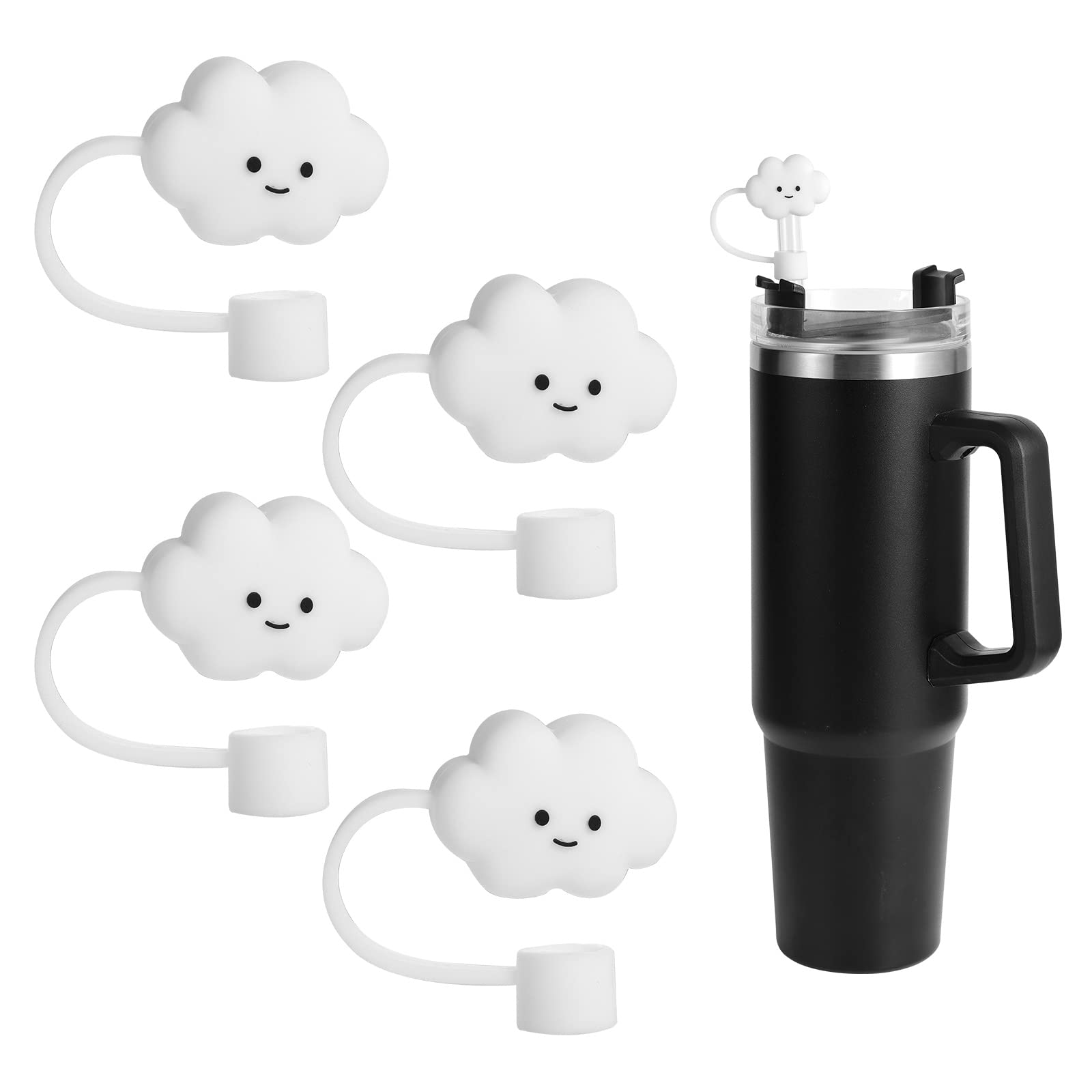 4pcs Straw Covers Cap Compatible with Stanley, Cloud Shaped White Straw Covers for Reusable Dust-Proof Straw Tips Cover for Sippy Cups Cloud Straw Protector for Stanley 40/30 OZ Tumbler