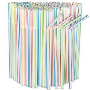 [250 pack] striped flexible plastic drinking straws disposable straw 8'' inches tall assorted colors