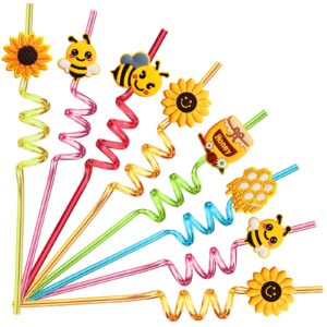 24 bee party favors bee sunflower honey drinking straws goodie gifts for kids birthday party supplies with 2 pcs cleaning brushes