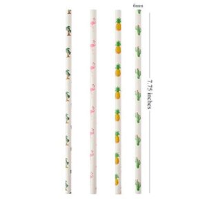 ALINK Hawaiian Tropical Party Paper Straws, Flamingo/Pineapple/Cactus/Coconut Tree Biodegradable Straws for Beach Cocktail Luau Decorations, Pack of 100