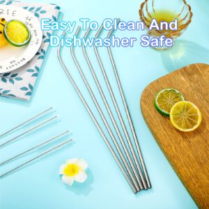 8 Pieces 14 Inch Stainless Steel Straws Long Drinking Straws for 100 oz Tumblers, Reusable Metal Drinking Straws Extra with 4 Pieces Cleaning Brush (Silver)