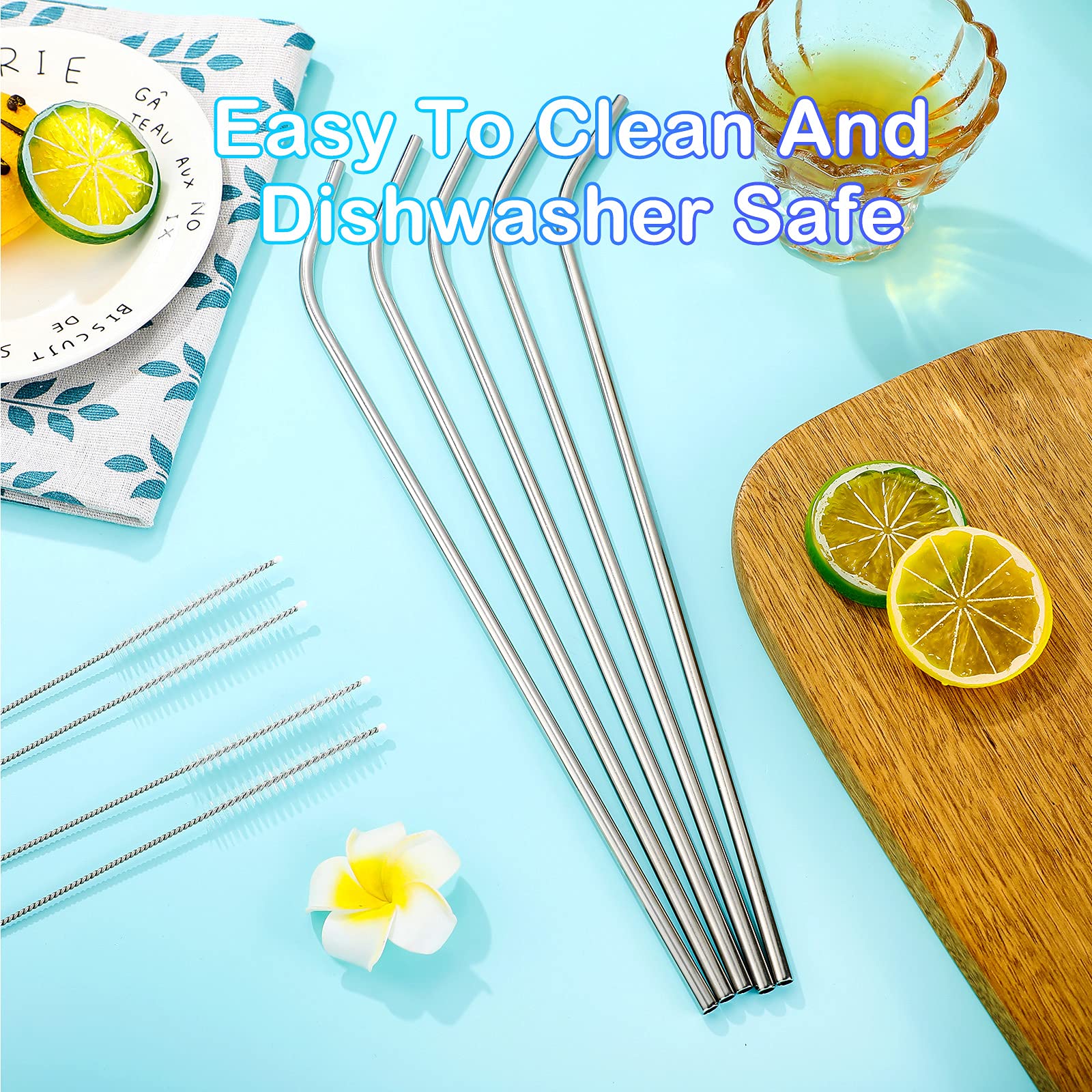 8 Pieces 14 Inch Stainless Steel Straws Long Drinking Straws for 100 oz Tumblers, Reusable Metal Drinking Straws Extra with 4 Pieces Cleaning Brush (Silver)