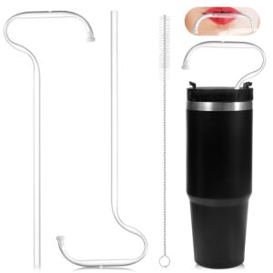 2pcs no wrinkle lip straws, prevent anti wrinkles straw compatible with stanley adventure quencher 30oz, plastic reusable travel mug replacement straw with cleaning brush