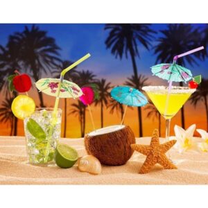 NINU 100 Umbrella Straws, Disposable Parasol Drinking Plastic Straws, Hawaiian Straws for Beach Luau Party Decorations Cocktail Supplies