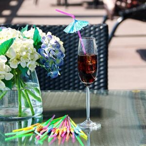 NINU 100 Umbrella Straws, Disposable Parasol Drinking Plastic Straws, Hawaiian Straws for Beach Luau Party Decorations Cocktail Supplies