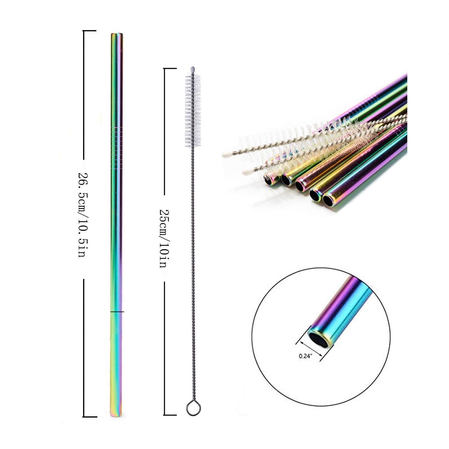 Stainless Steel Straws Iridescence Colors, Fits 30 oz Tumbler, Extra Long Reusable Ecofriendly (30oz, Straight)