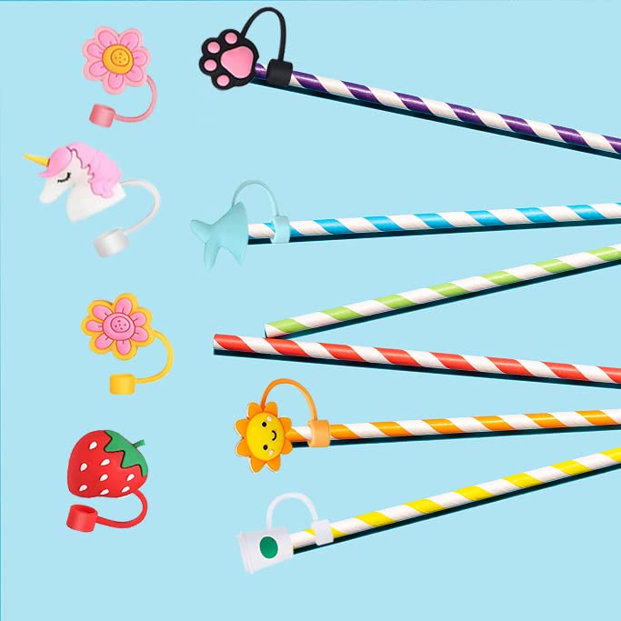 Silicone Straw Tips Cover 8 Pack Reusable Cute Straw Plugs Drinking Straw Tips Lids Anti-dust Silicone Straw Caps for 6-8 mm Straws Airtight Seal Splash Proof Straw Tips Covers (Flower style)