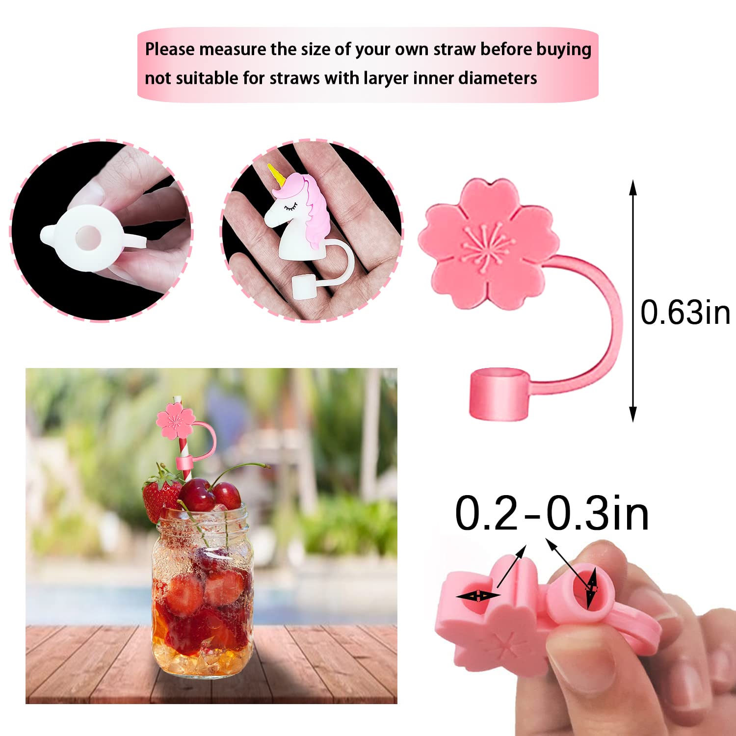 Silicone Straw Tips Cover 8 Pack Reusable Cute Straw Plugs Drinking Straw Tips Lids Anti-dust Silicone Straw Caps for 6-8 mm Straws Airtight Seal Splash Proof Straw Tips Covers (Flower style)