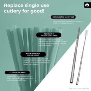 Outlery | Collapsible, Reusable Straw for Travel and Day Trips Stainless Steel Metal Straw with a Telescopic Portable Design BUNDLE WITH Outlery | Camping Utensils Foldable Travel Cutlery (Raw Silver)