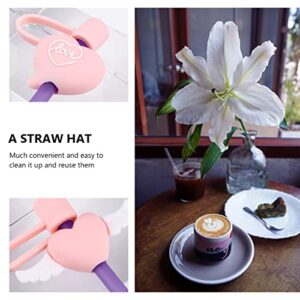 UPKOCH Reusable Drinking Straw Tip Plugs 4pcs Silicone Heart with Wings Straw Tips Cover Anti- Airtight Seal Proof Straw Caps Durable Straw Plug