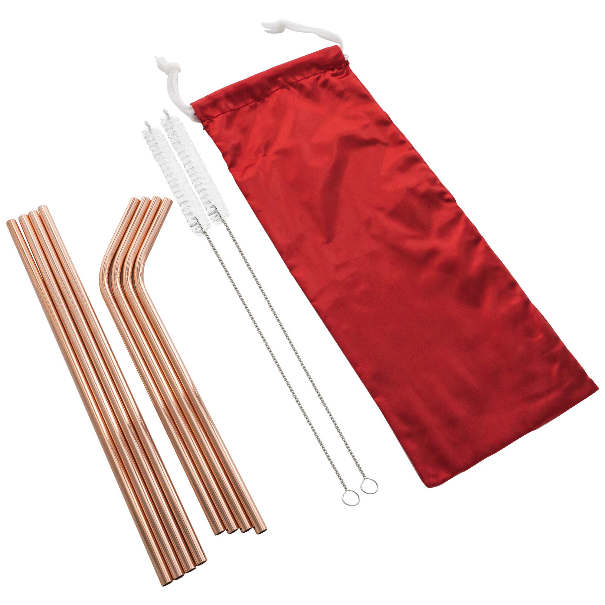 Chef Select Copper-Colored Steel Straws, 8 Resuable Drinking Straws, 2 Cleaning Brushes