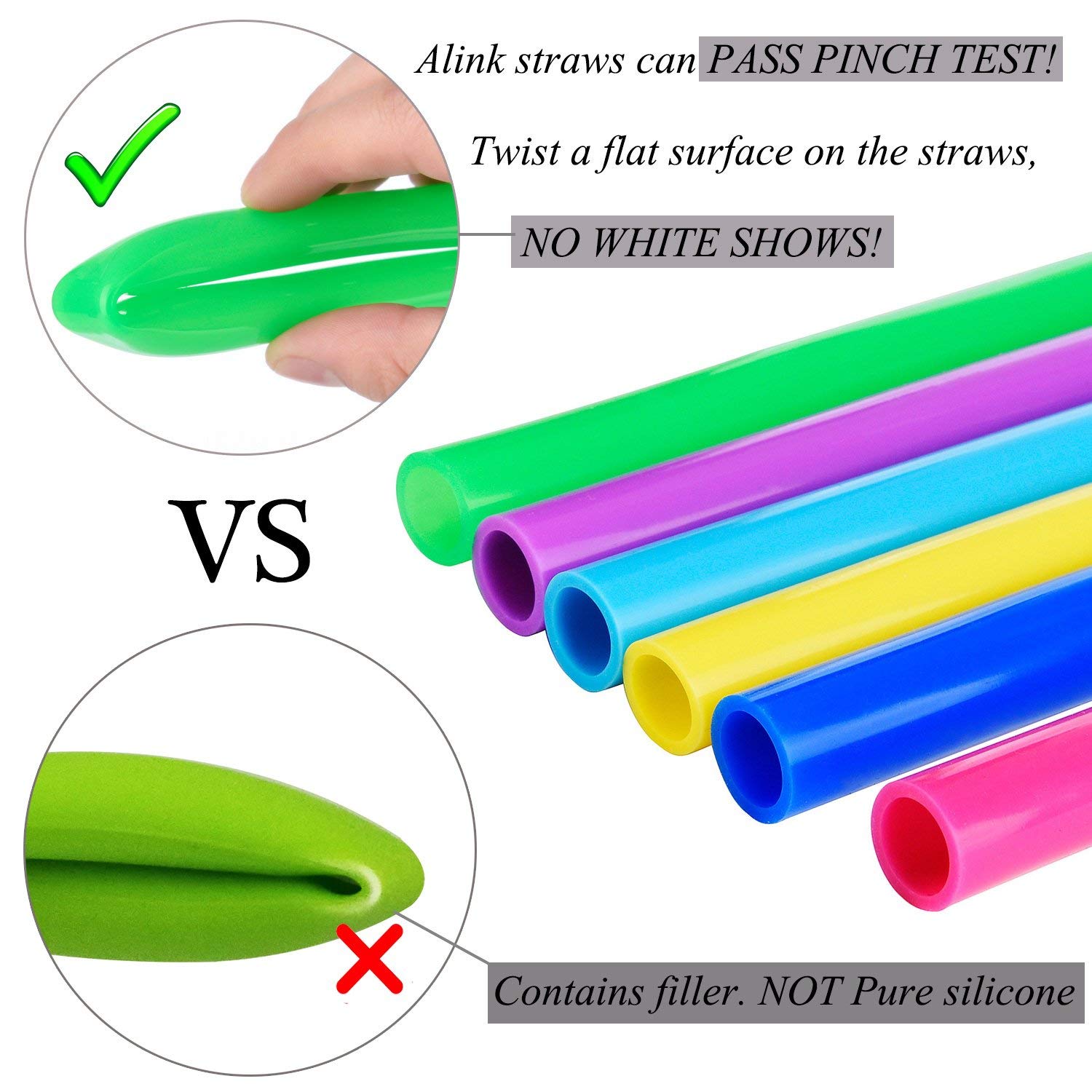 ALINK 6 Silicone Smoothie Straws + 4 12MM Stainless Steel Boba Tea Straws