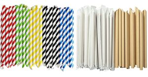 alink 50 striped paper boba straws + 50 wrapped paper boba straws