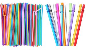 alink 200 colorful flexible straws + 10 tritan reusable straws with cleaning brush