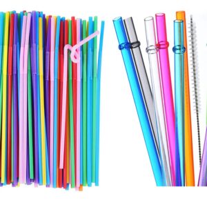 ALINK 200 Colorful Flexible Straws + 10 Tritan Reusable Straws with Cleaning Brush