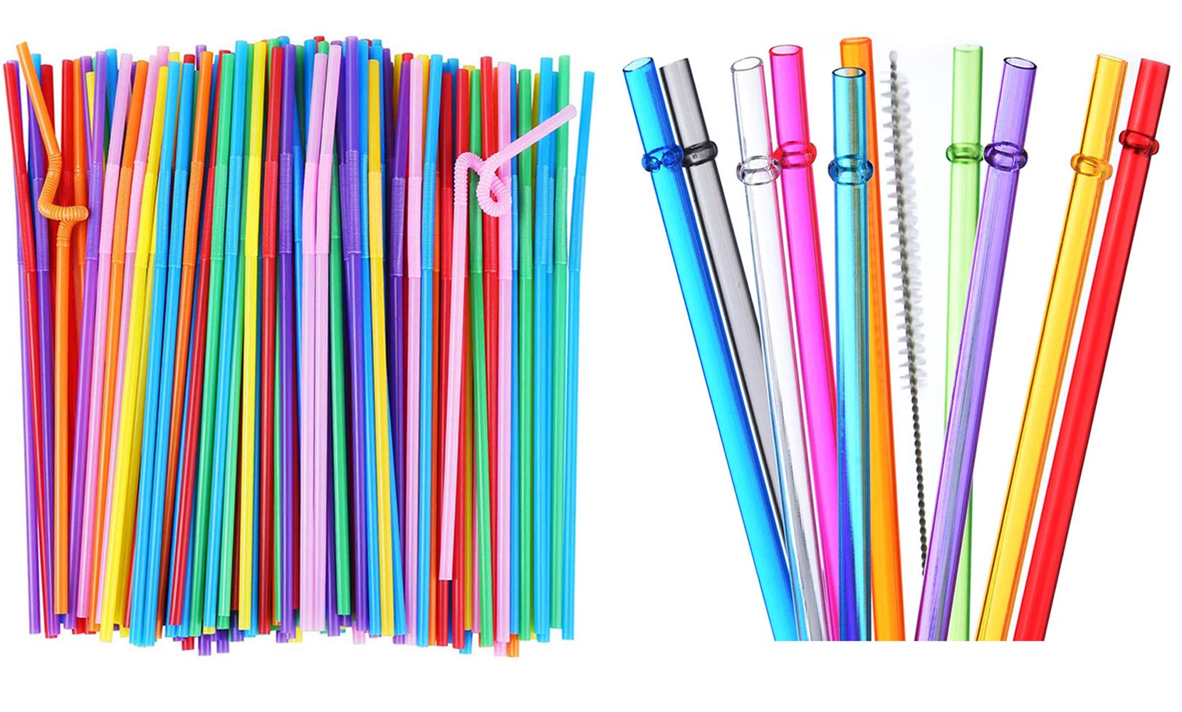 ALINK 200 Colorful Flexible Straws + 10 Tritan Reusable Straws with Cleaning Brush