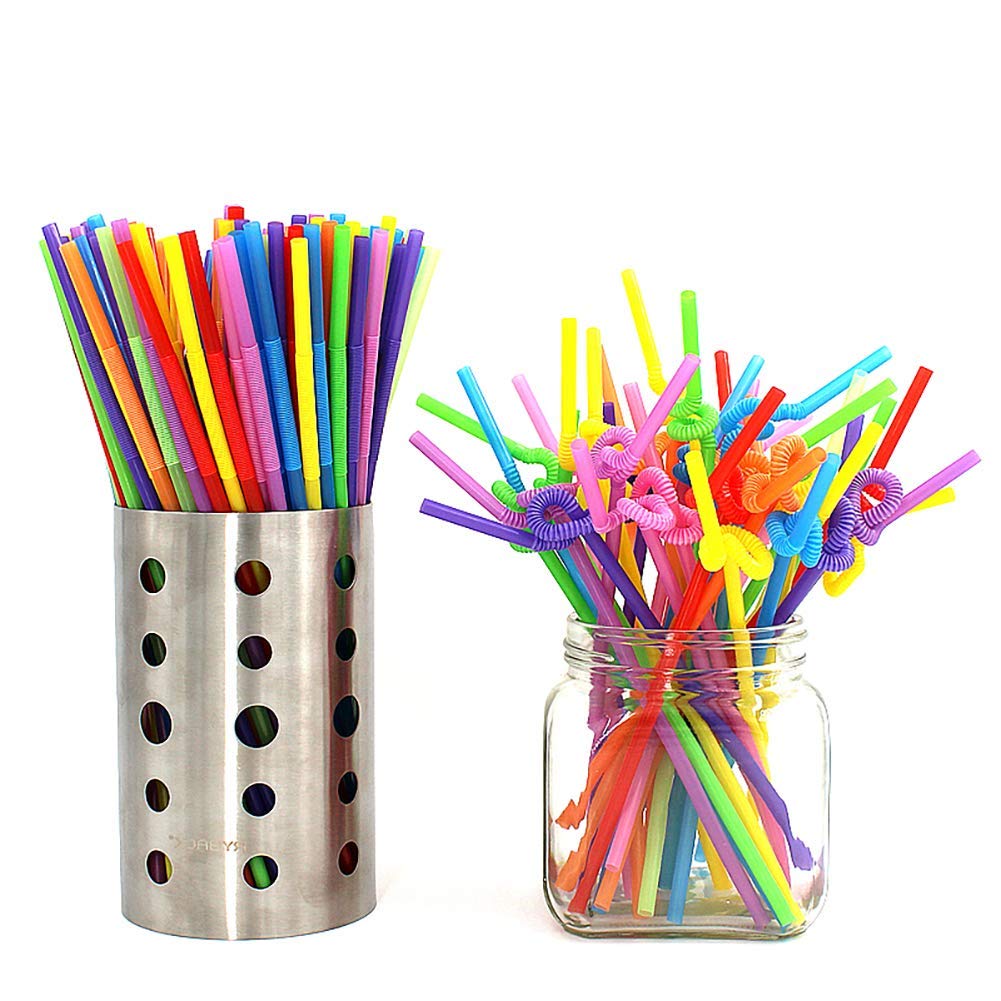 ALINK 200 Colorful Flexible Straws + 10 Tritan Reusable Straws with Cleaning Brush