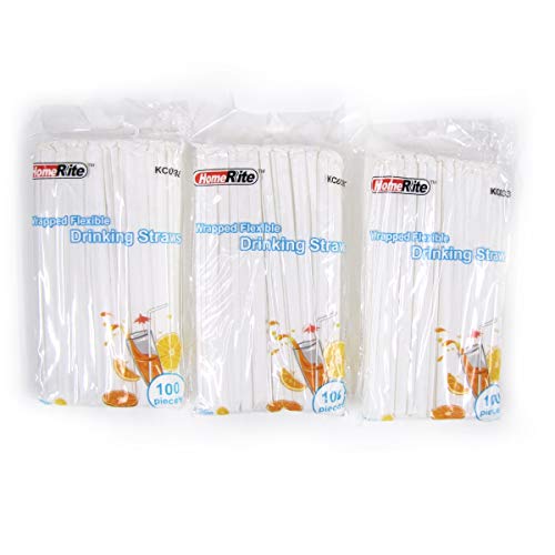 Treasure Gurus 300 Individually Wrapped Flexible Plastic Disposable Bendy Drinking Straws Party Supply