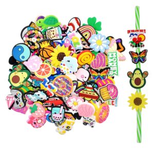 gibleitz bulk straw topper random different 50pack straw charms for tumbler straws cute colorful pvc decorative straw toppers for 0.23in-0.31inch reusable straws party favor