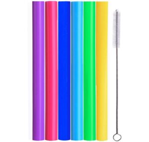 alink reusable boba smoothie straws, 10” long extra wide fat silicone straws for drinking bubble tea, set of 6 with cleaning brush