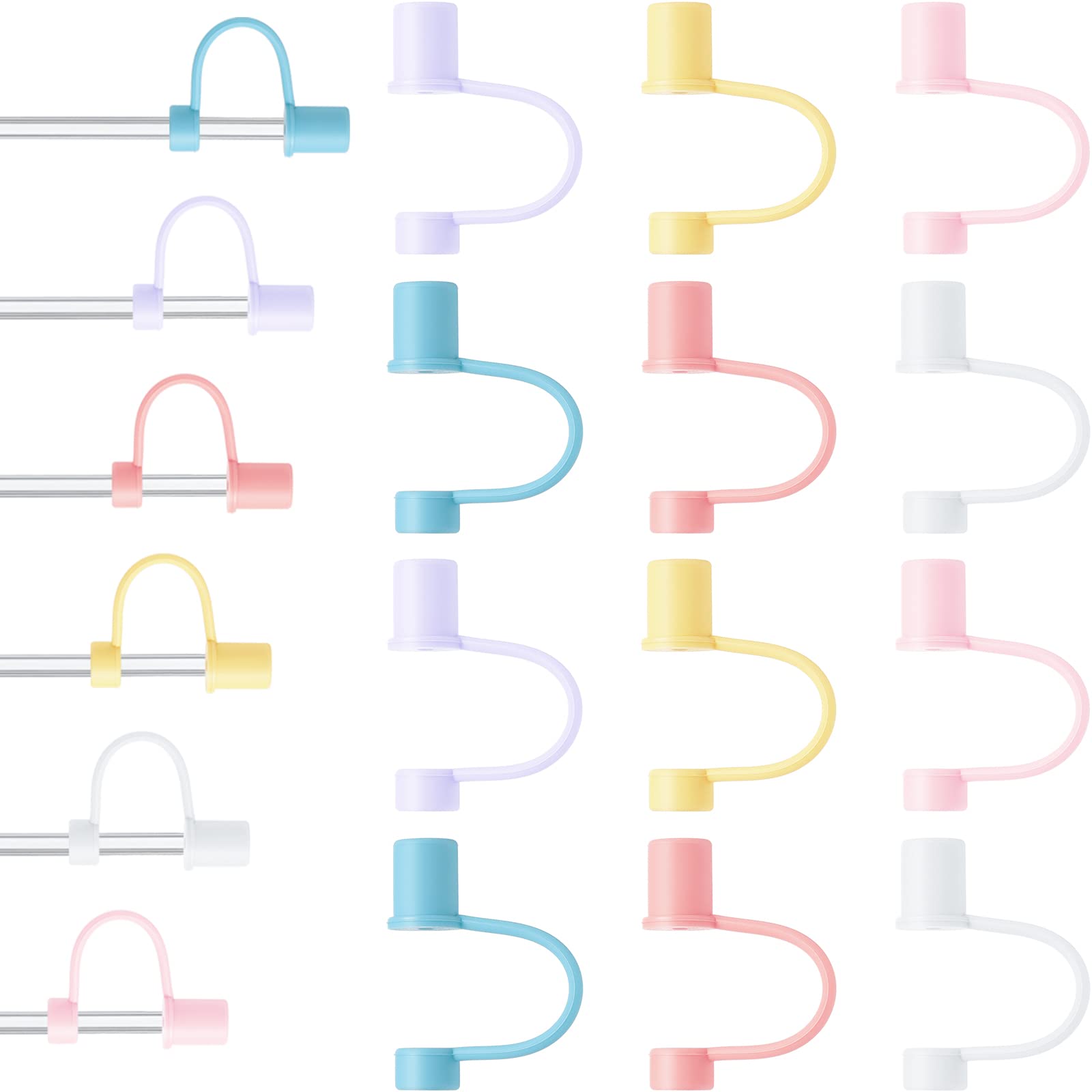 12 Pieces Straw Covers Cap Silicone Straw Tips Cover Reusable Drinking Straw Tips Lids Dust Proof Straw Plugs for 7-8 mm Straws, 6 Colors